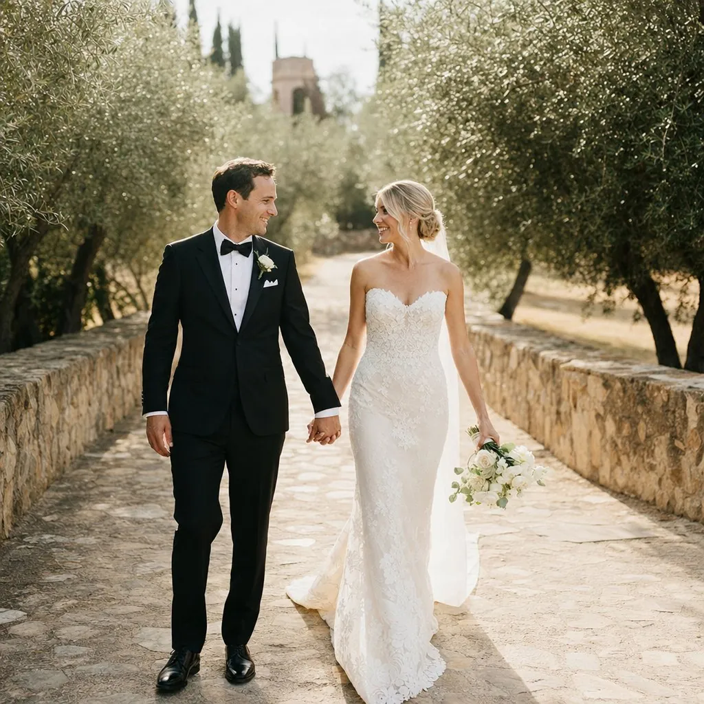 A couple walking a sunlit path, shown on the story page